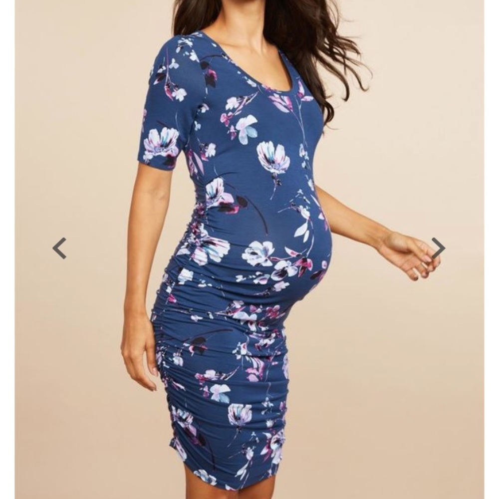 Blue floral maternity body con dress